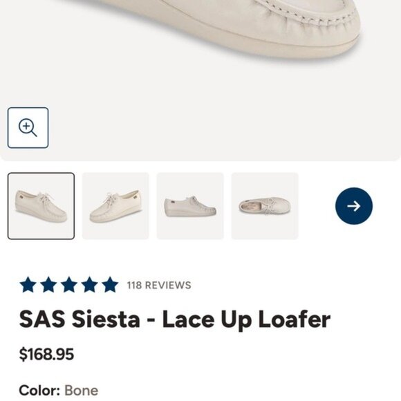 SAS Siesta Lace Up Genuine Leather Loafer Bone Women Size 7.5 Wide Hand Sewn - Picture 14 of 14